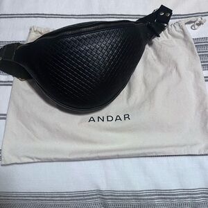 Andar “The Tatum” Black Woven Leather Bum Bag